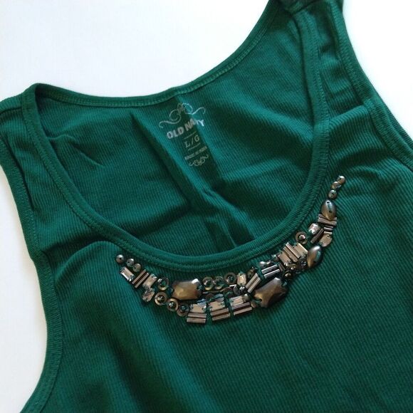 Old Navy Y2K Embellished Tank Going Out Top Size L New Green Scoop Neck Cami - Picture 3 of 5